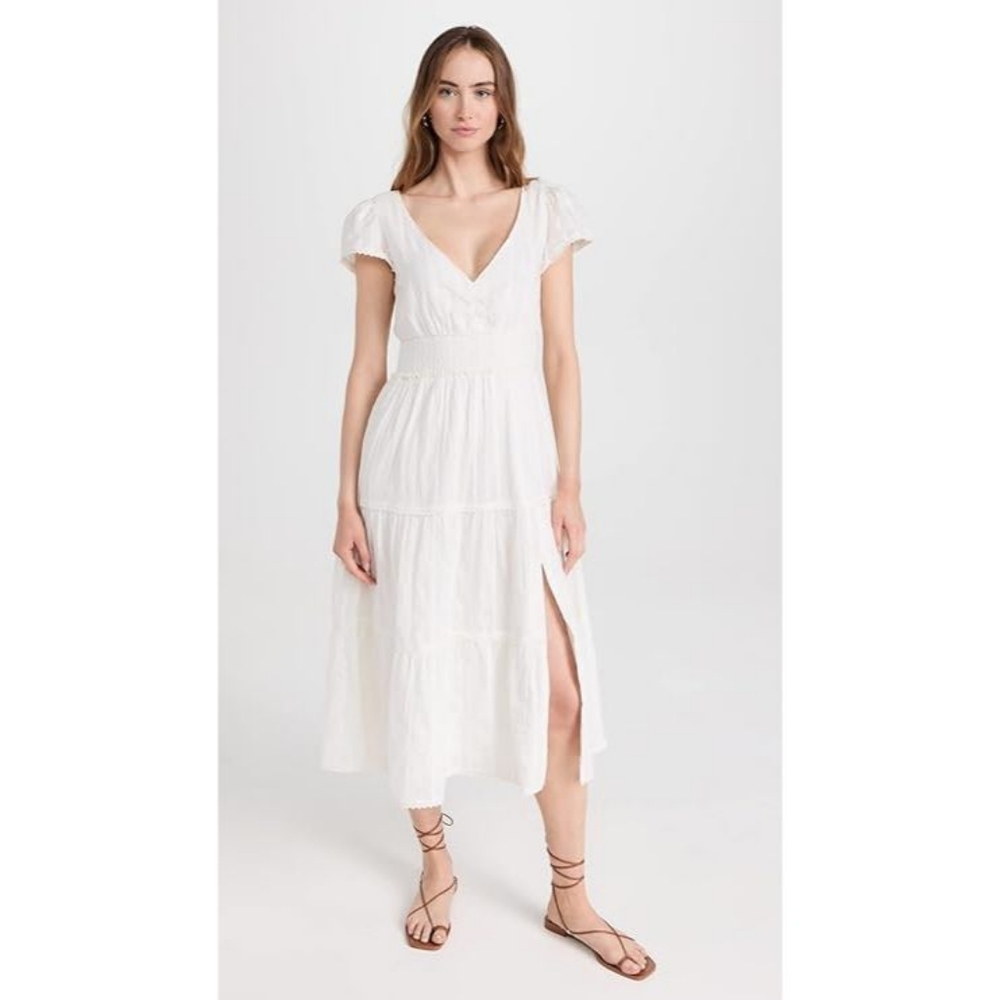 PAIGE White Tiered Midi Dress with Split